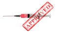 Approved vaccine injection side view red drop isolated for cavid-19 coronavirus background white - 3d rendering