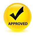 Approved (validate icon) glassy yellow round button
