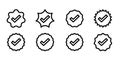 Approved, verified and protected line icons. Guarantee, approval, acceptance and quality vector badges. Isolated vector