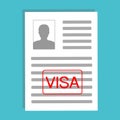 Approved visa application, flat design. Documents with personal data vector illustration, flat cartoon paper document Royalty Free Stock Photo