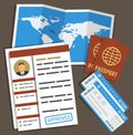 Approved visa form, passports, tickets and map. Travel, immigration concept. Illustration in flat style