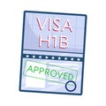 Approved working American visa, top view, isolated on a white background. H1B visa. Vector illustration in a flat style.