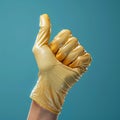 Approving sign Hand in rubber glove offers thumbs up gesture