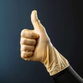 Approving sign Hand in rubber glove offers thumbs up gesture