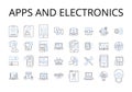 Apps and electronics line icons collection. Computers and devices, Vehicles and transportation, Clothing and apparel