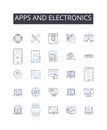 Apps and electronics line icons collection. Computers and devices, Vehicles and transportation, Clothing and apparel