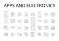 Apps and electronics line icons collection. Computers and devices, Vehicles and transportation, Clothing and apparel