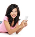 Appy young woman with mobile phone