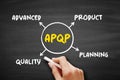 APQP Advanced Product Quality Planning - structured process aimed at ensuring customer satisfaction with new products or processes
