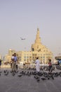 Lots of pigeons and local people in Doha