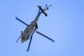 Apr 28, 2020 Mountain View / CA / USA -  Military helicopter performing search and rescue training exercises around Moffett Royalty Free Stock Photo