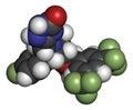 Aprepitant antiemetic drug molecule. Atoms are represented as spheres with conventional color coding: hydrogen (white), carbon (