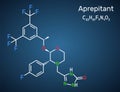Aprepitant drug molecule. It is used to treat nausea and vomiting caused by chemotherapy and surgery. Structural chemical formula