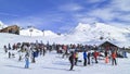 Apres ski bar in French Alps full of skiers and snowboarders