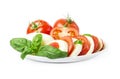 ÃÂ¡aprese salad with ripe tomatoes and mozzarella cheese with fresh basil leaves. Italian food. Royalty Free Stock Photo