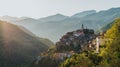 Apricale Italian medieval village, golden hour landscape