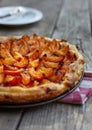 Apricot almond cake on puff pastry. Delicious summer breakfast. Royalty Free Stock Photo