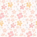 Apricot and cherry blossom pattern, seamless ditsy texture for fabric and paper. Vector spring white background.