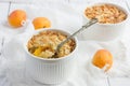 Apricot crumbl with fried almond flakes Royalty Free Stock Photo