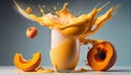 Apricot Fruit Dripping in Apricot Fruit Smoothie Glass on White Background AI Generative