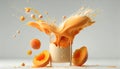 Apricot Fruit Dripping in Apricot Fruit Smoothie Glass on White Background AI Generative
