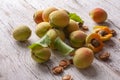 Apricot fruit. Fresh organic apricots on a white wooden background Royalty Free Stock Photo