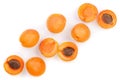 Apricot fruits isolated on white background with copy space for your text. Top view. Flat lay pattern Royalty Free Stock Photo