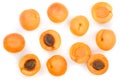 Apricot fruits isolated on white background. Top view. Flat lay pattern Royalty Free Stock Photo