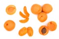 Apricot fruits isolated on white background. Top view. Flat lay pattern Royalty Free Stock Photo