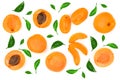 Apricot fruits isolated on white background. Top view. Flat lay pattern Royalty Free Stock Photo