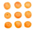 Apricot fruits isolated on white background. Top view. Flat lay pattern. Set or collection Royalty Free Stock Photo