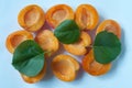 Apricot halves on a blue background Royalty Free Stock Photo