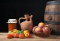 Apricot jam in of glass jars and fresh fruits Royalty Free Stock Photo