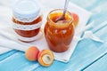 Apricot jam in glass jars Royalty Free Stock Photo