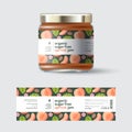 Apricot Jam label and packaging. Jar with cap with label.