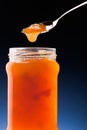 Apricot jam and tea spoon Royalty Free Stock Photo