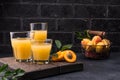 Apricot juice in glass. Healthy drink