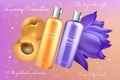 Apricot lily ingredients in skincare cosmetic product vector illustration, skin body or hair care in 3d realistic Royalty Free Stock Photo