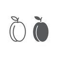 Apricot line and glyph icon, fruit and vitamin