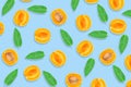 Apricot and menta pattern. Top view of fresh fruit Royalty Free Stock Photo