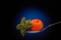 Apricot with mint on a spoon. Royalty Free Stock Photo