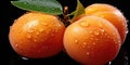 Apricot or peach with water drops close-up, top view. Photo for advertising. Generative AI Royalty Free Stock Photo