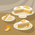 Apricot pie with a layer of jam and fresh fruit pieces of outlines. Monochrome food dessert still life in yellow orange colors. Royalty Free Stock Photo