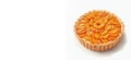 apricot pie on a white background, homemade cakes, top view, cooking and recipes, place for text, banner