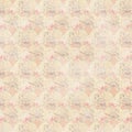 Apricot pink antique wreath roses and fans repeat background