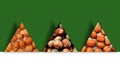 Apricot pits, hazelnuts and walnuts inside three triangles