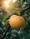 Juicy apricot with velvety skin glows in morning light, exuding vibrant allure, Ai Generated