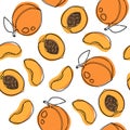 Apricot slice seamless pattern. Hand drawn background.