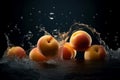 Apricot water drops product. Generate Ai Royalty Free Stock Photo