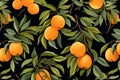 Apricots on branches with leaves, illustration pattern on dark blue background. AI generative Royalty Free Stock Photo